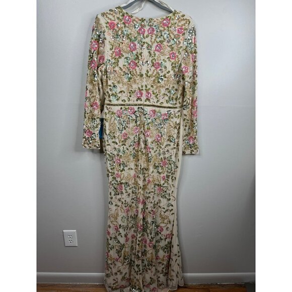 Mac Duggal 5503 Long Sleeves Embellished Floral Sequins Evening Gown Maxi Sz. 12 - Picture 8 of 9